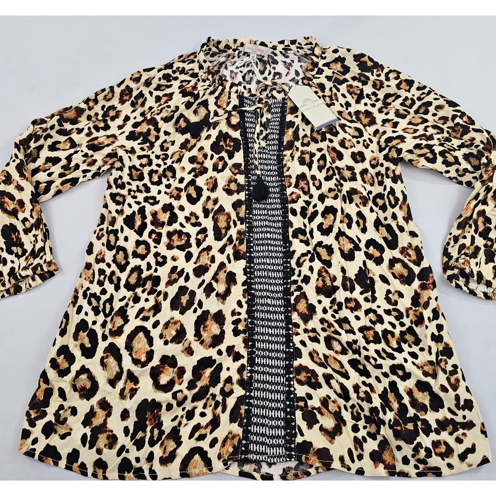 Casa Cabana Louisa shirt womens M Medium brown leopard C2W23312RG rayon $58
